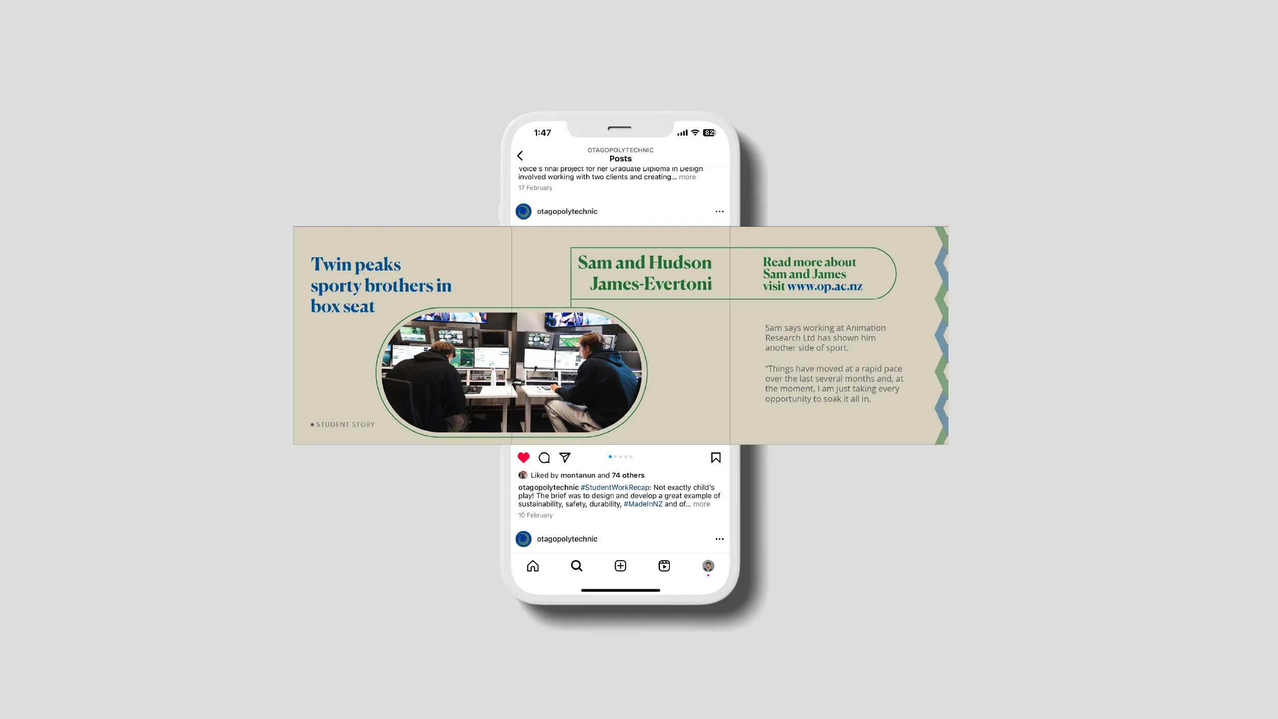POV designed a modular social media template suite for Otago Polytechnic Te Pukenga, enabling the communications team to produce consistent, professional content across Instagram, Facebook, and LinkedIn at scale. Location: Dunedin, New Zealand POV New Zealand - www.pov.nz